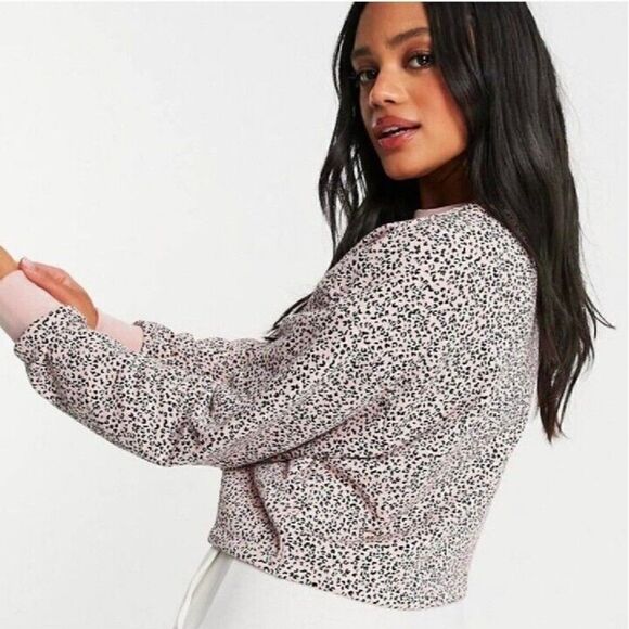 ADIDAS X HER Studio London Pink Leopard Print Crop Sweatshirt Women's Size XS - Picture 1 of 11